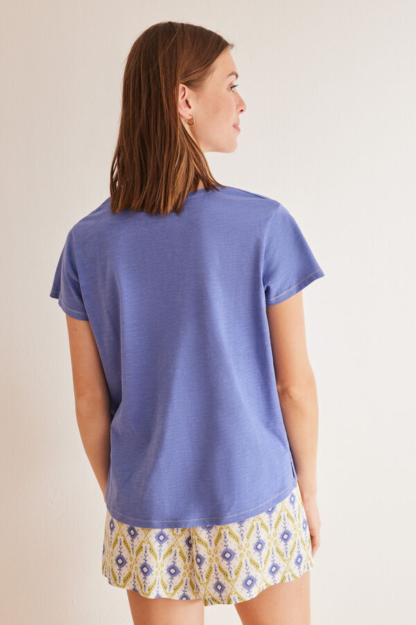 Womensecret Blue slub 100% cotton T-shirt S uzorkom