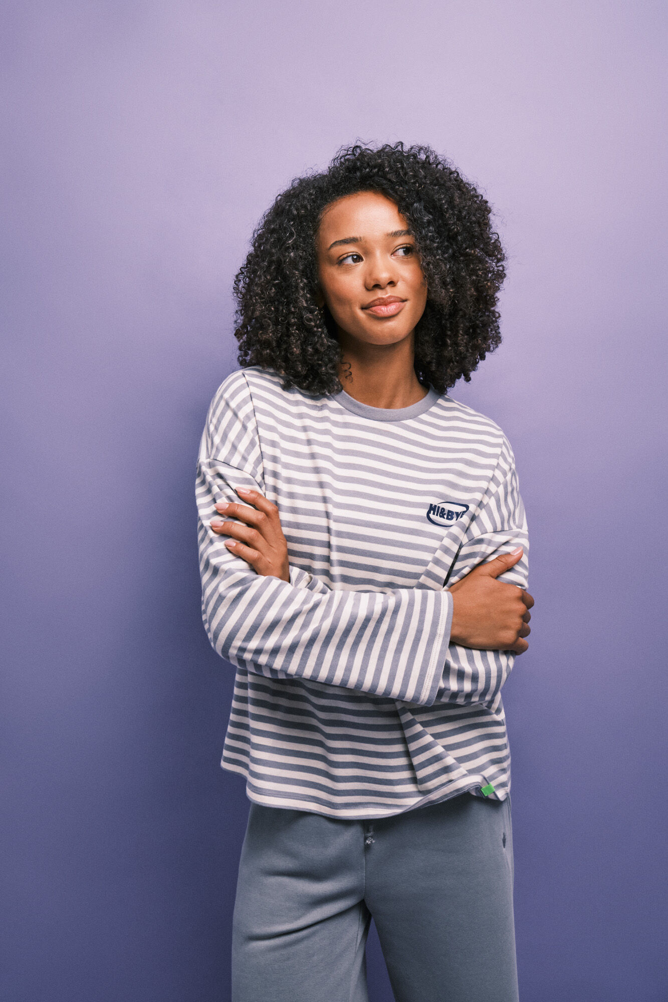 HI&BYE Black striped cotton T-shirt