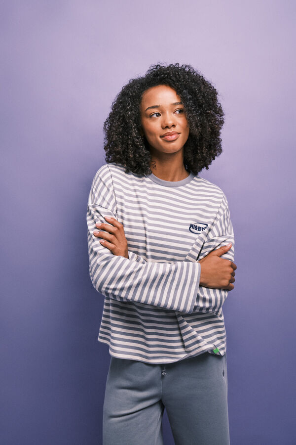 HI&BYE Black striped cotton T-shirt black