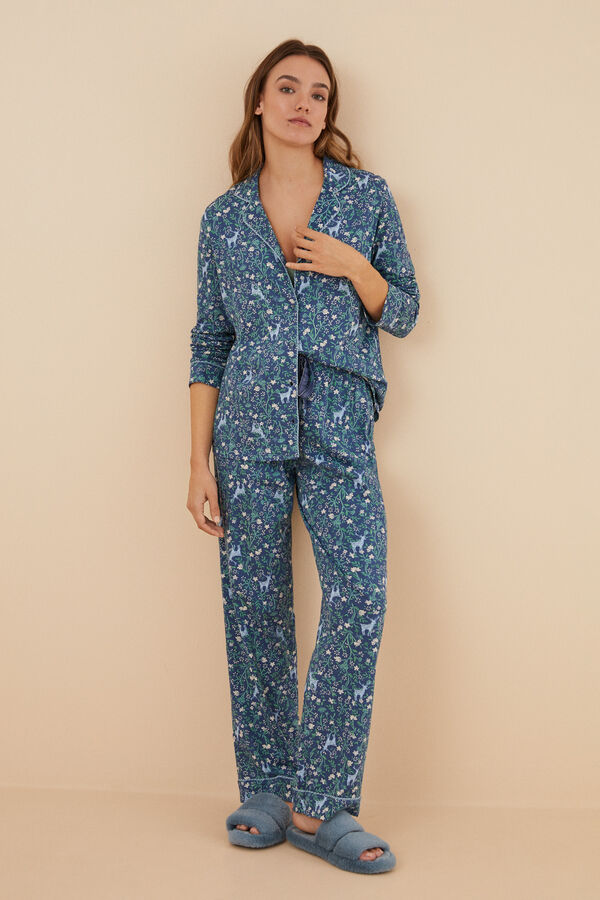 Womensecret Pijama camiseiro 100% algodão azul flores azul