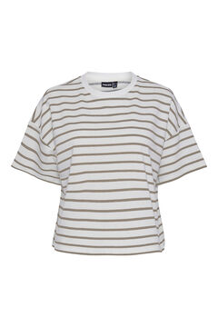 Womensecret Striped terrycloth T-shirt with closed neck and short sleeves. blanc