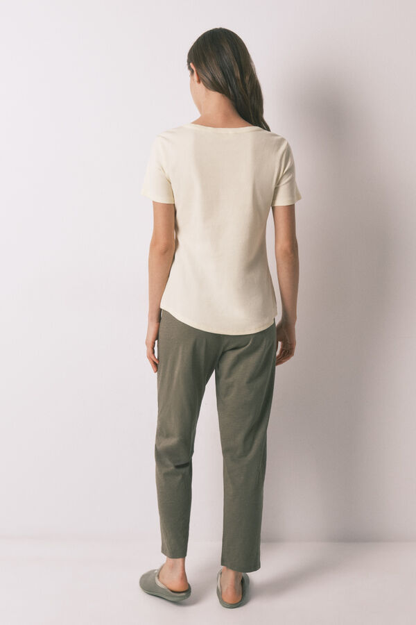 Women'secret Green cotton long trousers beige