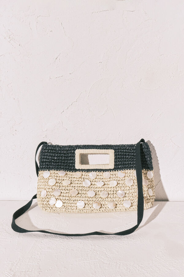 Women'secret Natural and black raffia medium handbag nude