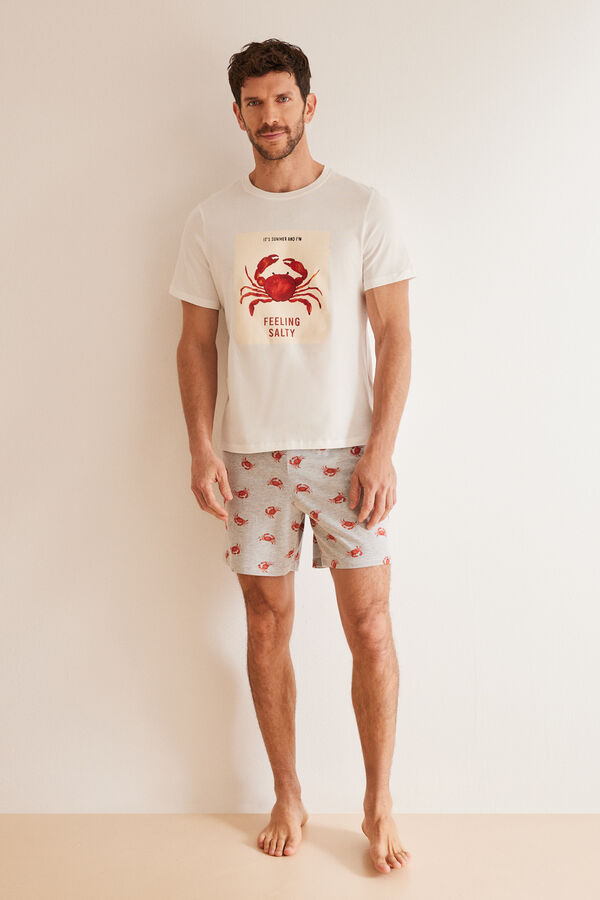 Womensecret Kratka muška pidžama od 100 % pamuka s rakovima Bež