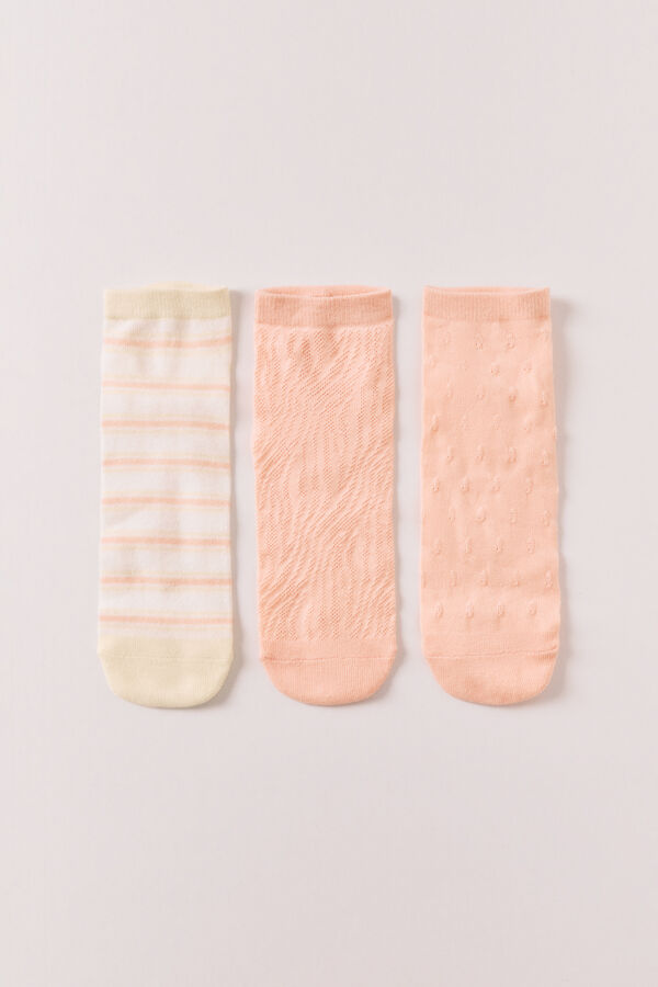 Women'secret Khaki patterned and textured 3-pack ankle socks printed