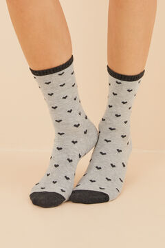 Womensecret Light grey cotton mid-calf socks with hearts grey