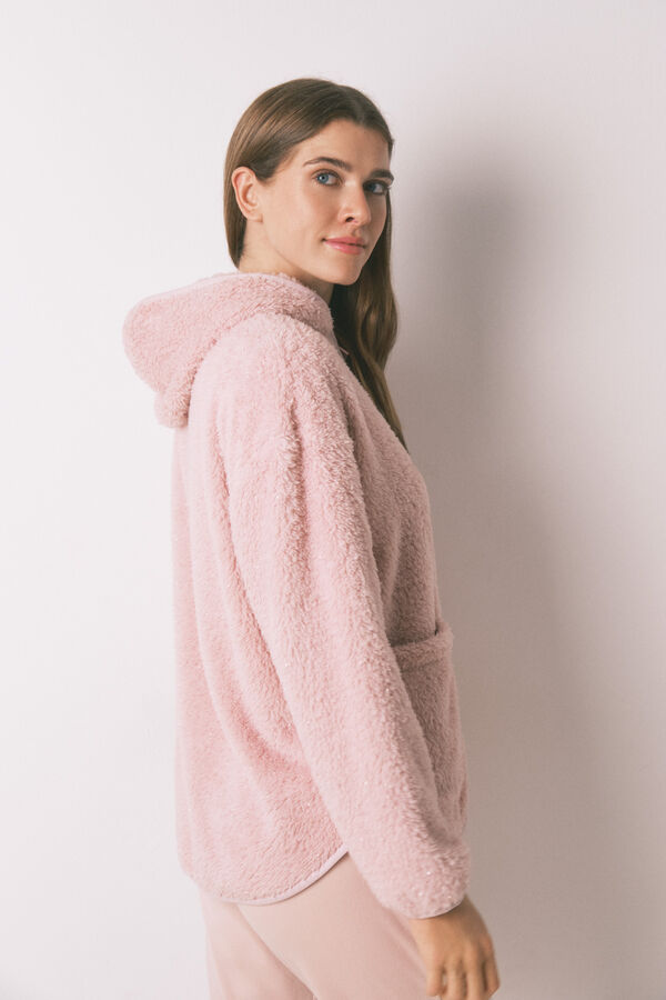 Women'secret Short pink lurex faux fur robe pink