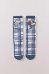 Women'secret Long fur socks with Snoopy checkered print blue
