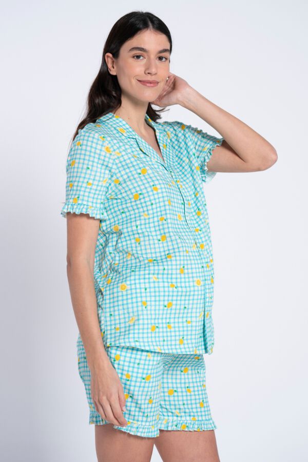 Ohma Gingham and lemon print maternity pyjamas printed