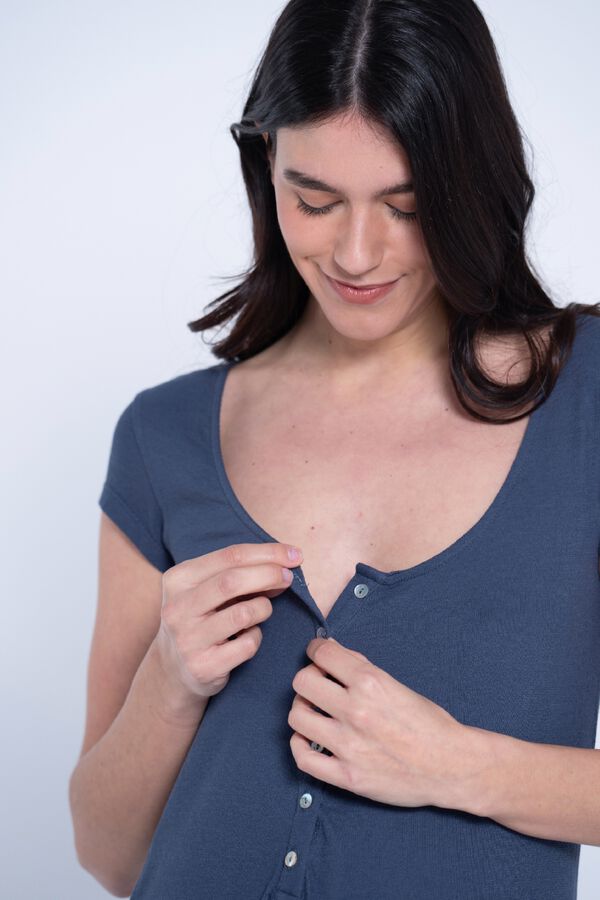 Ohma Short sleeve maternity long dungarees blue