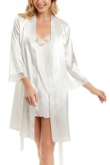 Ivette Bridal Robe curto de cetim Sabela bege