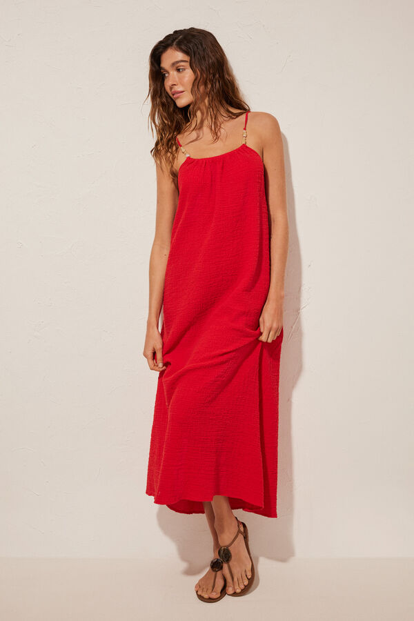 Womensecret Maksi haljina sa teksturom crvene boje Crvena