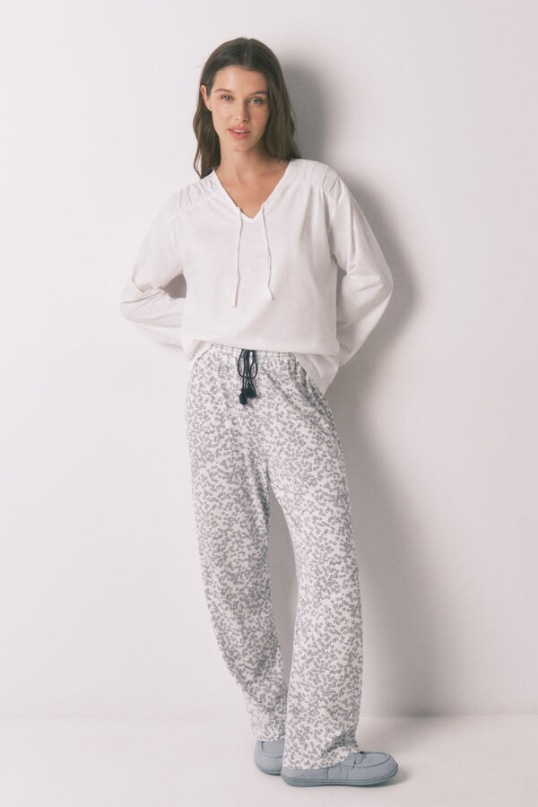 Women'secret White cotton ruched long sleeve T-shirt beige