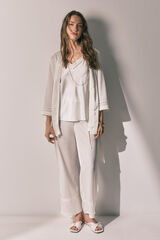 Women'secret Long pyjama and satin robe set in White beige