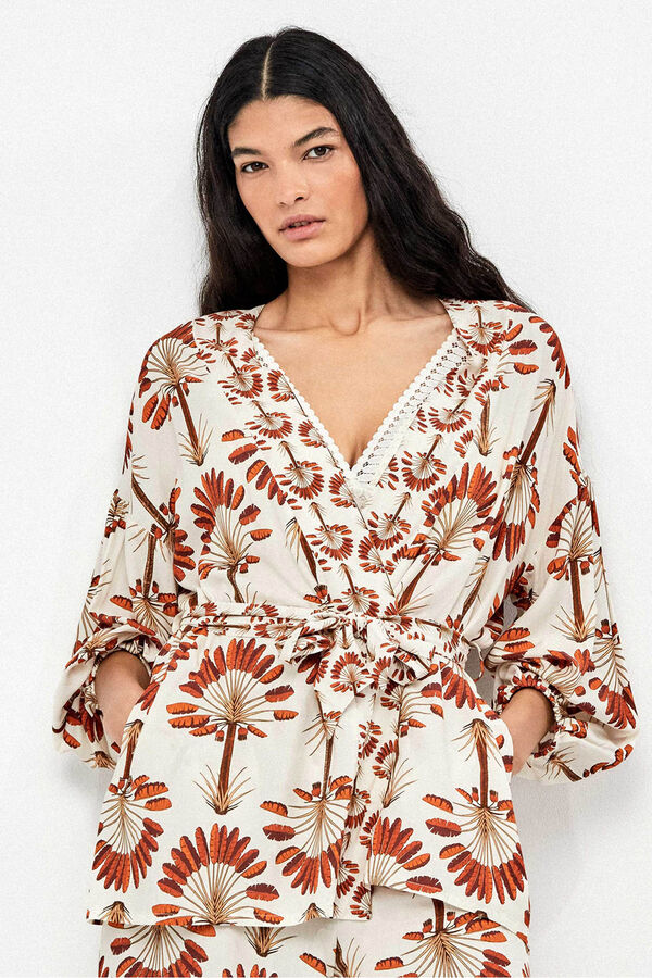 Gisela Kimono estampado palmeras blanco