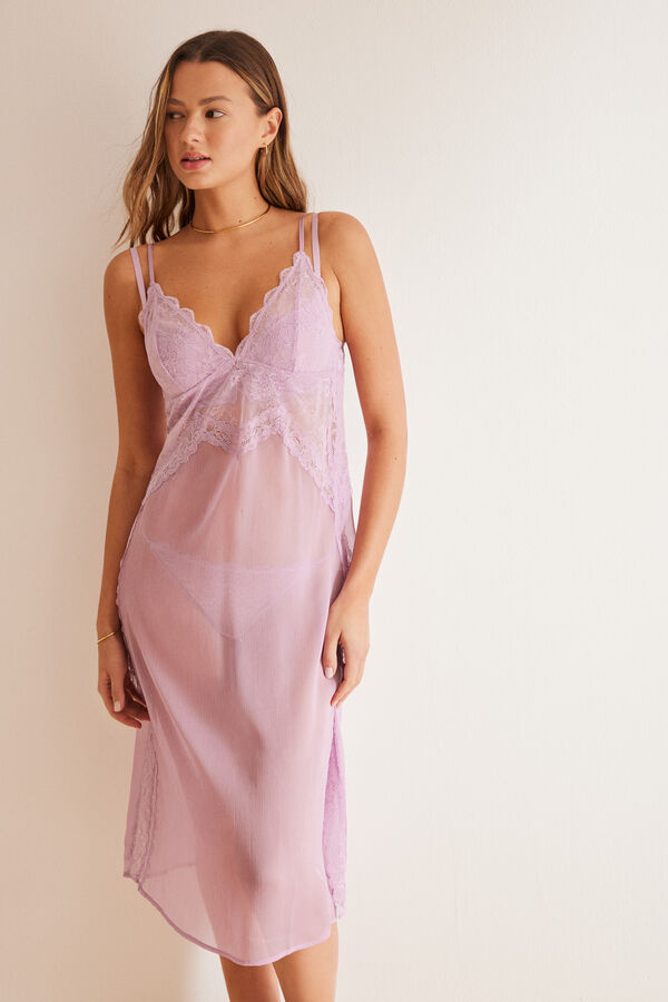 Womensecret Lilac lace nightgown pink