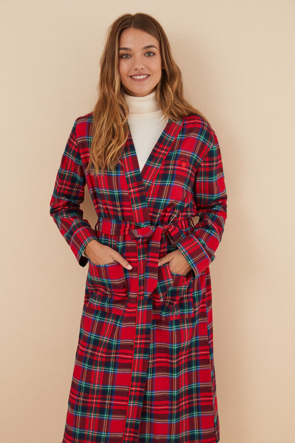 Womensecret Red checked 100% cotton robe brown