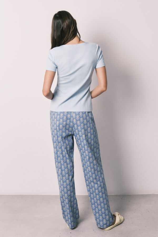 Women'secret Blue cotton short sleeve long pyjamas blue