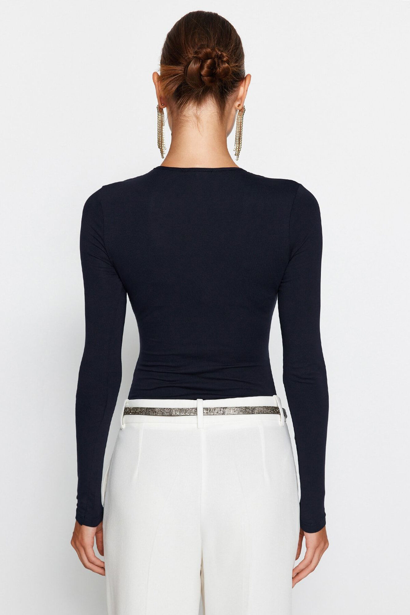 Trendyol Body manga larga azul escote profundo