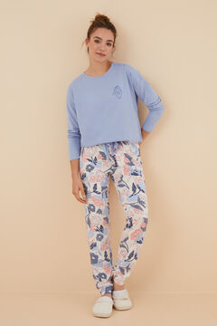 Womensecret Pyjama 100 % Baumwolle Blumen-Patchwork Blau
