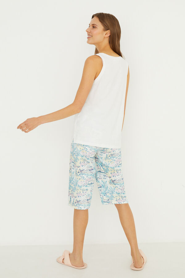 Womensecret Pyjama Dreiviertelhose Träger 100 % Baumwolle Garfield-Print Weiß