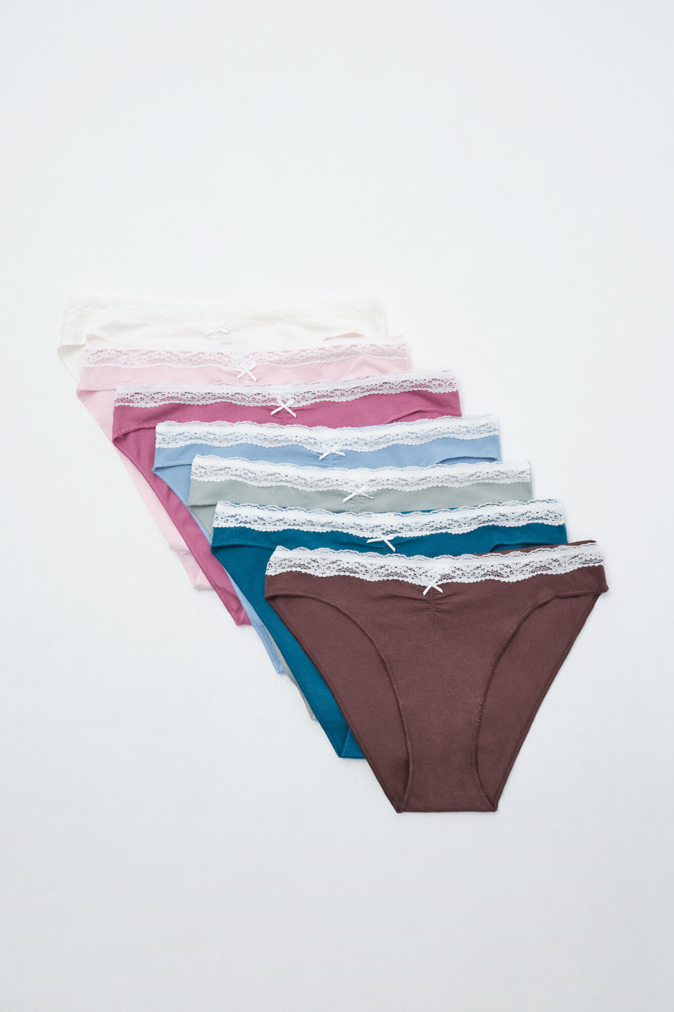 Women'secret Pack of 7 plain cotton classic panties with lace