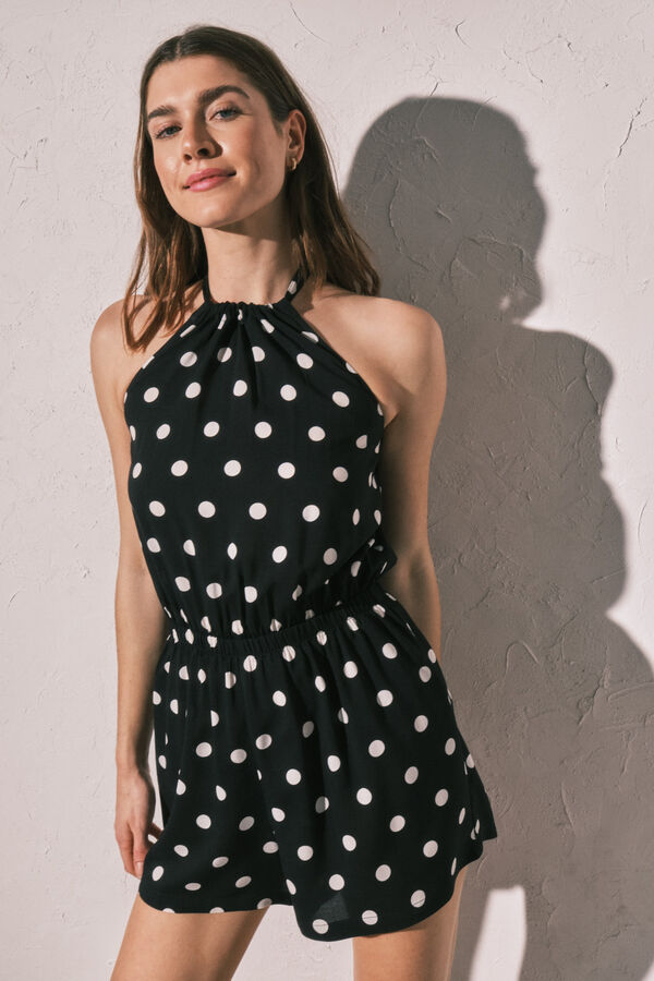 Women'secret Combinaison courte imprim&eacute;e &agrave; pois noire noir