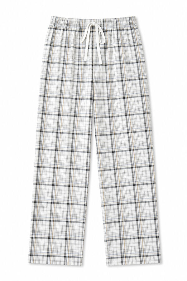 Women'secret Pantal&oacute;n largo algod&oacute;n cuadros blanco