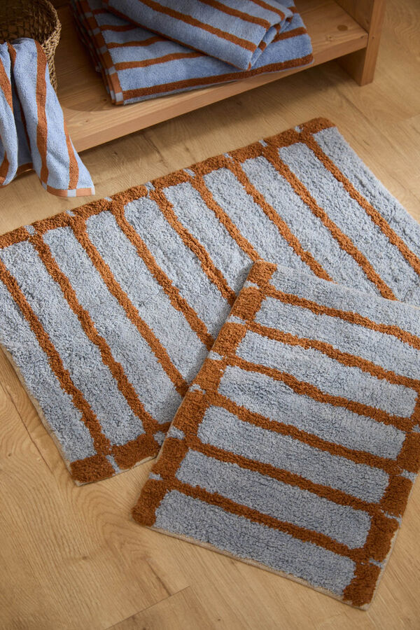 Calma House Alfombra de baño a rayas azules Saturno azul