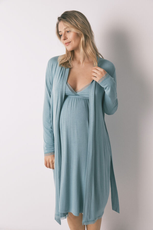 Women'secret Green ribbed belt long robe maternity green