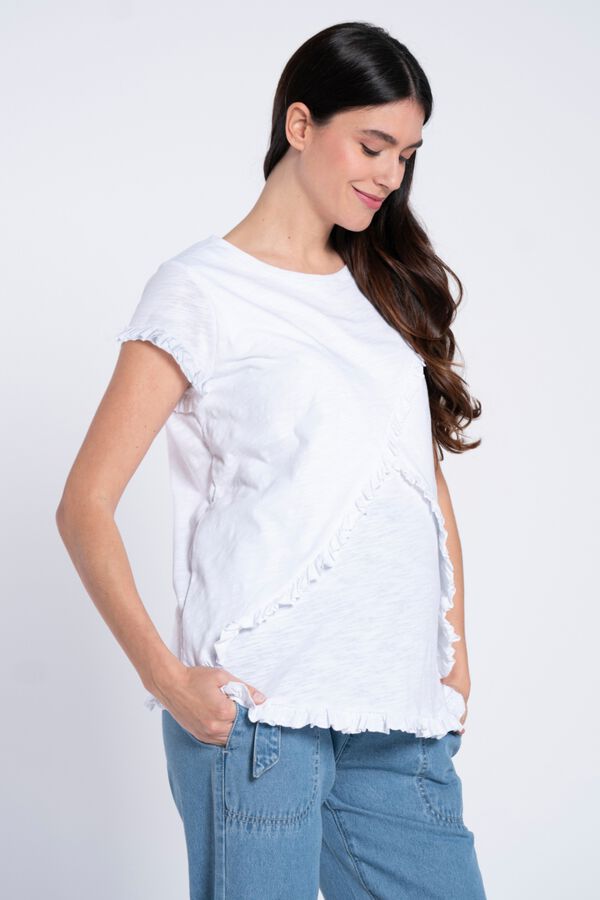Ohma Camiseta lactancia cruzada con volantes blanco