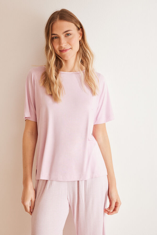 Womensecret Pink striped Ecovero™ capri pyjamas Roze