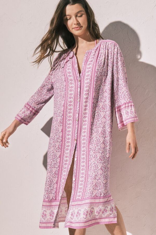 Women'secret Chemise de nuit longue &agrave; imprim&eacute; frise florale rose