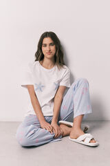 Women'secret Pamučna kratka duga pidžama sa zvezdicama Bež