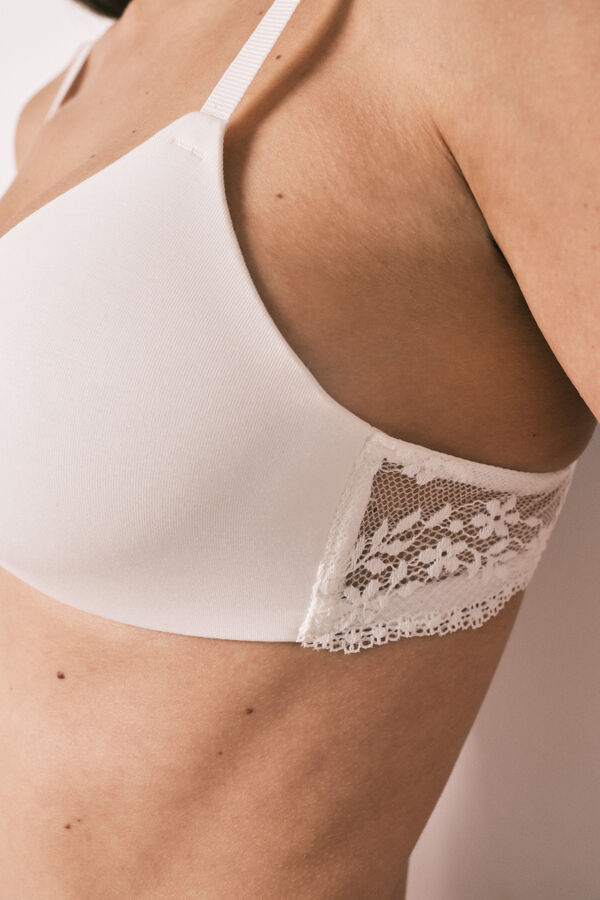 Women'secret White microfibre and lace triangle bra CHARMING nude