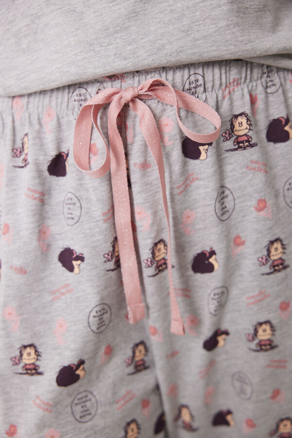 Womensecret Pijama comprido Mafalda 100% algodão cinzento cinzento