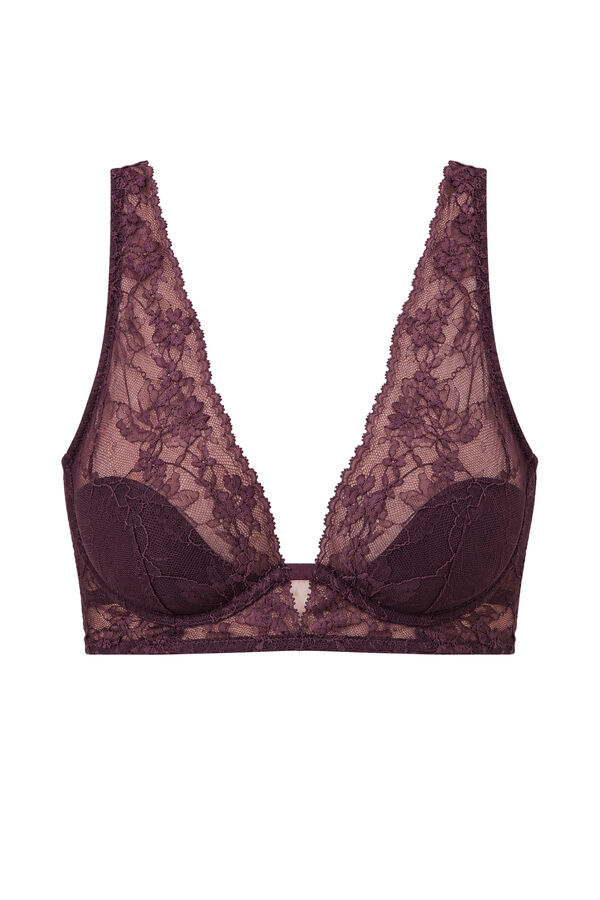 Women'secret Burgundy lace padded halterneck bra INTUITIVE pink