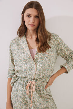 Womensecret Pijama camisero largo 100% algodón estampado verde