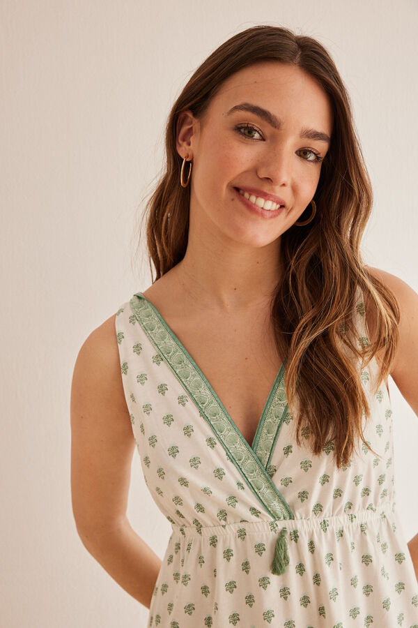 Womensecret Camisa de dormir 100% algodão estampado geométrico verde