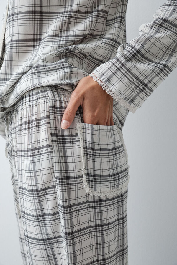 Women'secret Plaid classic pyjamas with lace details white