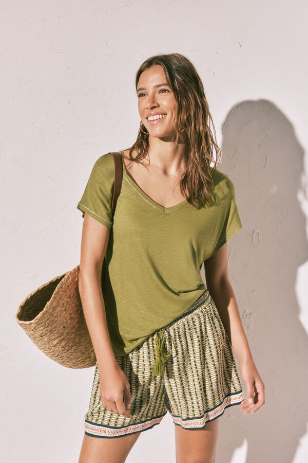 Women'secret Green short sleeve T-shirt beige