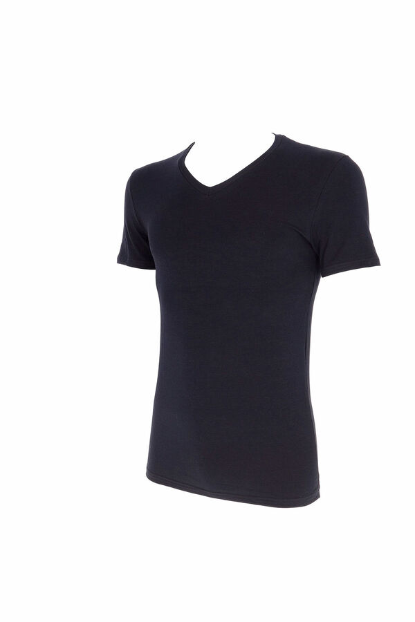 Cotonella Men's thermal short-sleeved V-neck T-shirt black