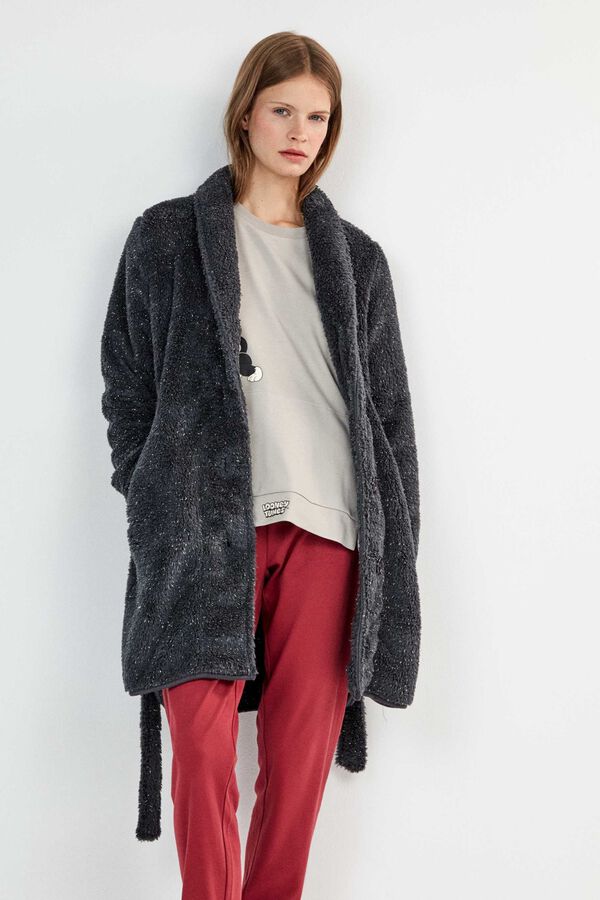 Gisela Lurex detail smoking collar robe grey