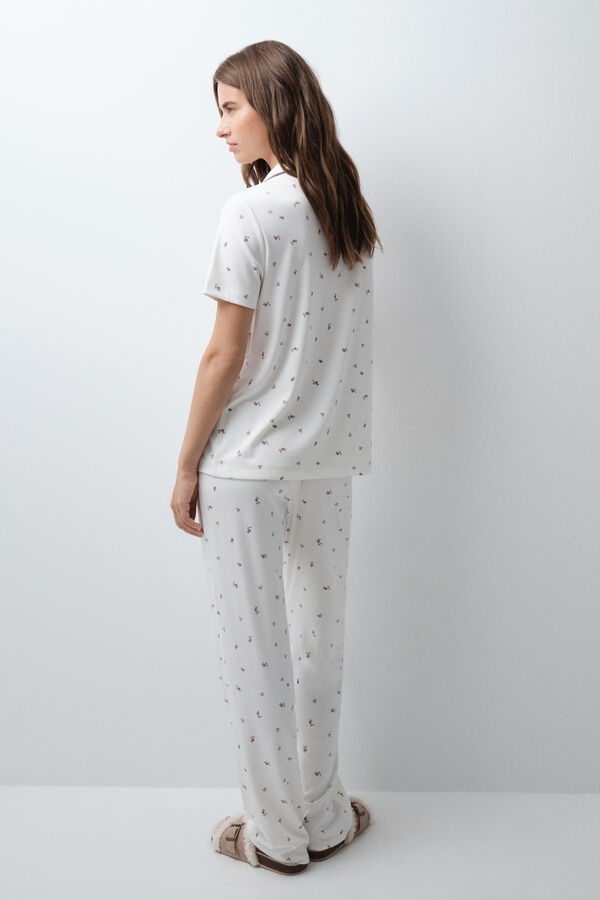 Women'secret Pyjama long chemise manches courtes &agrave; fleurs beige
