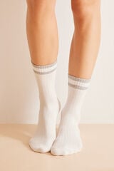 Womensecret Pack 3 pares meias compridas algodão branco estampado