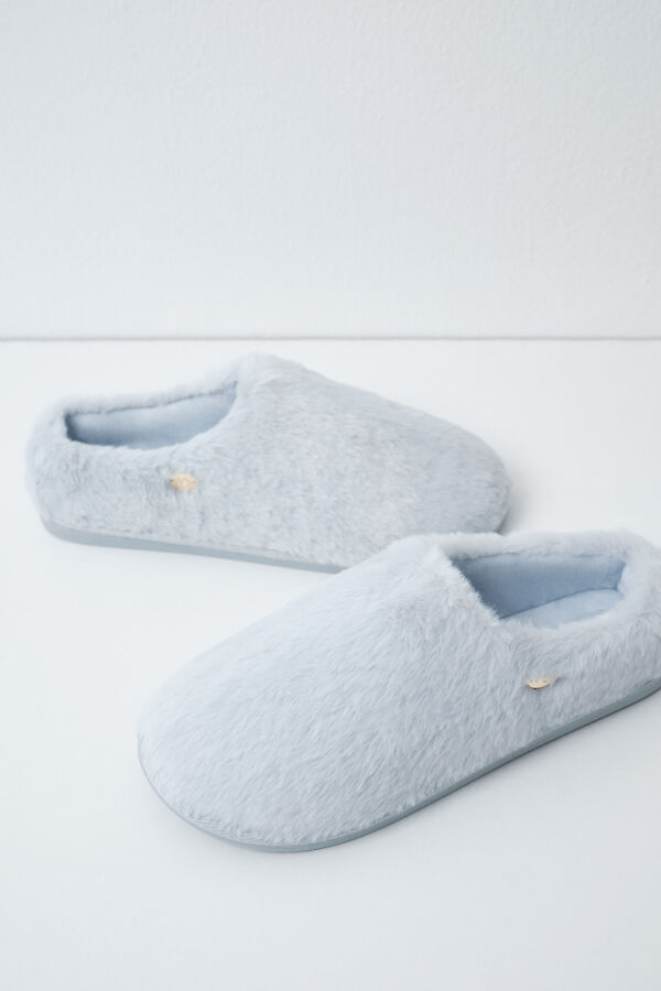 Women'secret Blue faux fur slippers blue