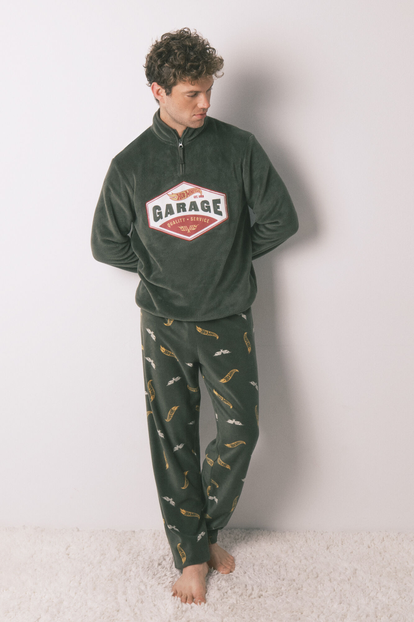 Women'secret Men's long pyjamas green fleece fleece Hotwheels pajamas