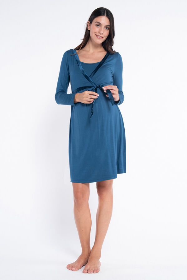 Ohma! Breastfeeding nightgown with satin ribbon blue