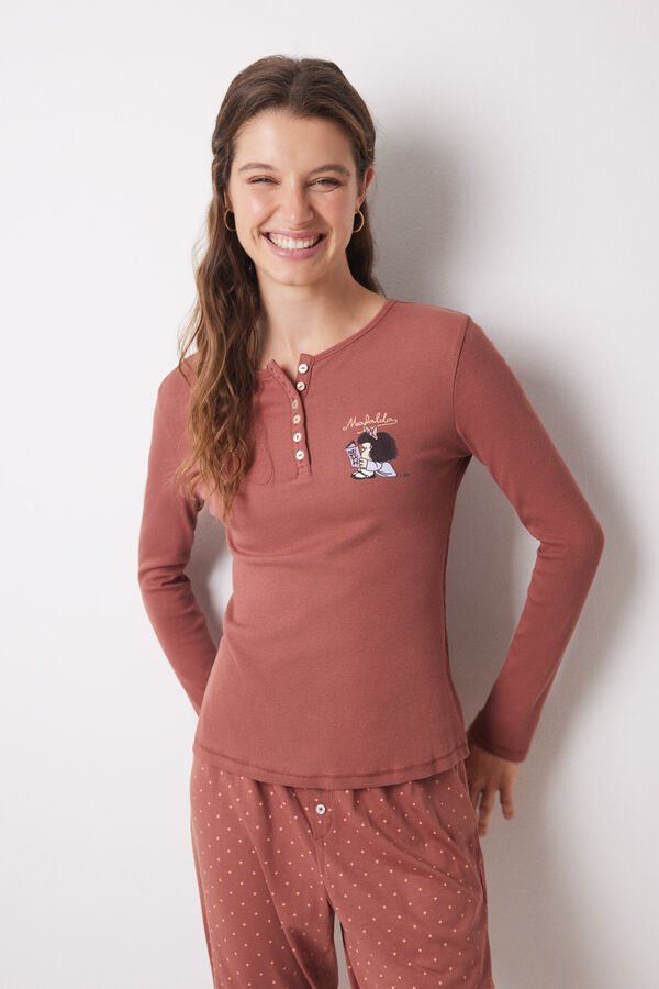 Womensecret Mafalda brown long cotton pajamas nude