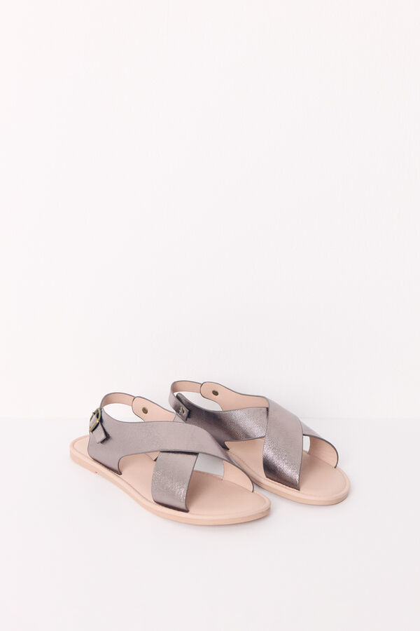 Womensecret Flat grey shiny crossover sandal grey